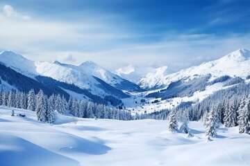 panorama of winter mountains with snow. copy space background, generative ai