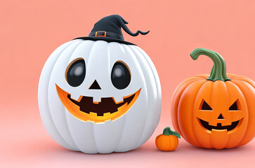 Captivating 3D Halloween Background: Cute Pumpkin Jack-O-Lantern and Festive Delights. Generative AI.