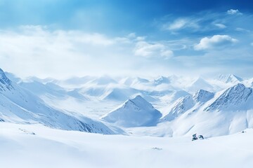 Fototapeta na wymiar panorama of winter mountains with snow. copy space background, generative ai