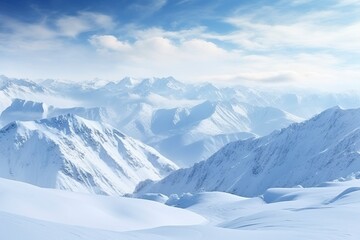 panorama of winter mountains with snow. copy space background, generative ai