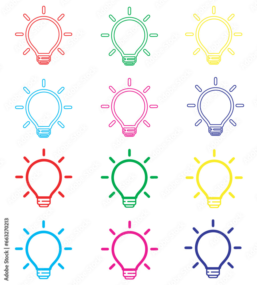 Poster bulb lamp icon vector. idea bulb icon sign symbol in trendy flat style. set elements in colored icon