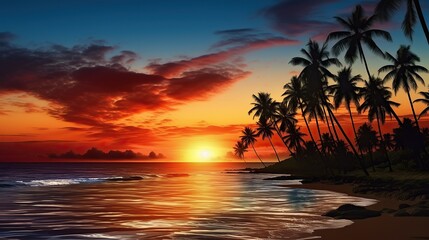 Fototapeta na wymiar Beautiful sunset .Silhouetted of coconut tree