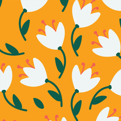 Set of simple floral seamless patterns. All over print. Botanical collage in modern flat liberty style, Floral Silhouettes. Meadow plants, leaves, leaf and small daisy flowers collection. 