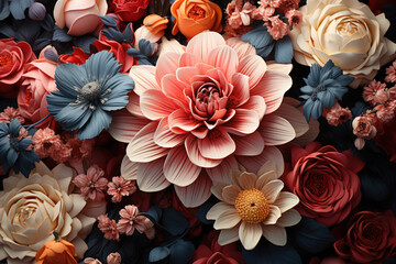 Nature's Mosaic: Multicolored Flower Background - Generative AI