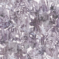 Purple Leaves. Decorative botanical seamless pattern. Repeating background. Tileable wallpaper print.