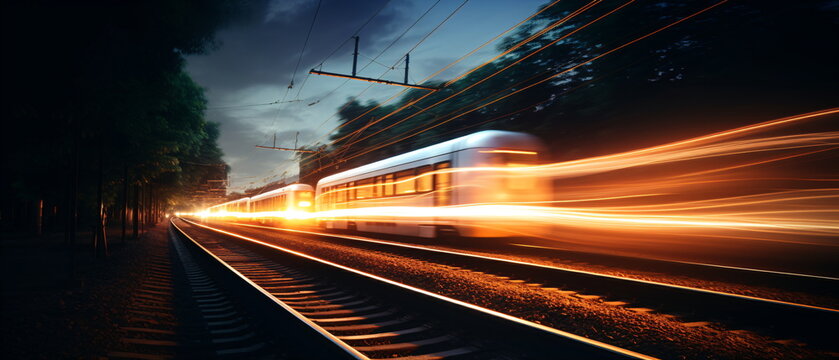 Laser beams luminous abstract sparkling isolated on a transparent background. Trails of light left by acceleration speed motion on night road. Light moving fast train over darkness. Generative ai