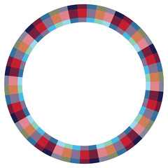 Round frame  vintage pattern design template. Circle border designs plaid fabric texture. Scottish tartan background for collage art, gif card, handmade crafts.