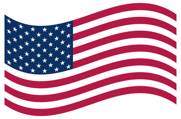 Set of different american flags in different poses. USA flag  illustration.
