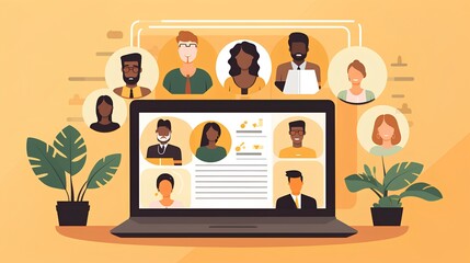 Remote hiring and online job interview concept. HR work with CV and application letter review to find best candidate for job position. Modern, digital approach to recruitment and selection process.