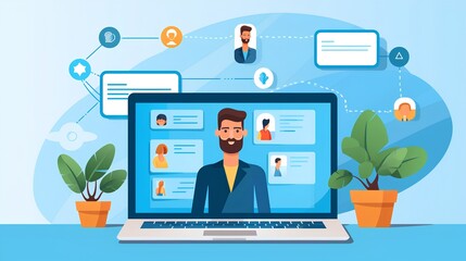 Remote hiring and online job interview concept. HR work with CV and application letter review to find best candidate for job position. Modern, digital approach to recruitment and selection process.