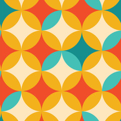 Set of colorful geometric and floral Vector Seamless Pattern. Retro 70s Style Nostaglic Fashion Textile. Summer Resort Prints. Vector trendy backgrounds in 70s style. Abstract modern geometric.