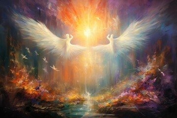 Celestial beings with wings of pure light and angelic voices - Generative AI