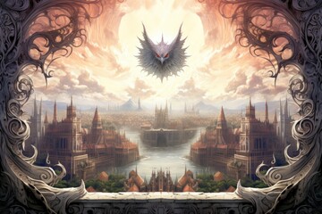 Ornate gothic gargoyles, perched atop ancient cathedrals, watching over the city below - Generative AI