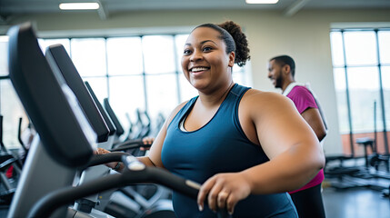 Fototapeta premium A plus-size model enthusiastically doing her endurance exercises at the fitness center