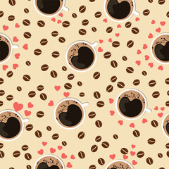 Beautiful cup of coffee vector seamless pattern design for decoration, wallpaper, wrapping paper, fabric, background and etc.
