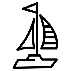 Sailboat on Sea Ocean with line icon style