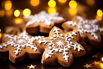 Christmas gingerbread cookies adorned with sweet icing