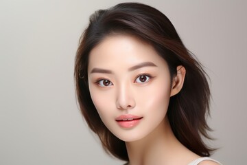 Fototapeta premium sweet Japanese girl with skincare that makes her face smooth generative ai