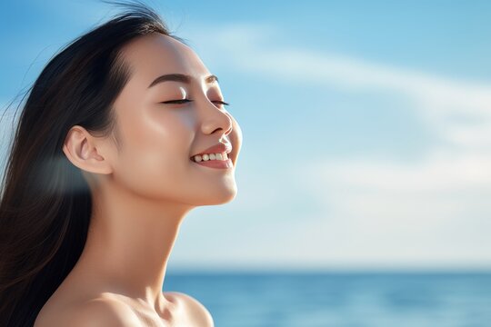 Japanese girl with skincare that makes her face smooth generative ai