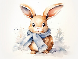 cute beautiful New Year's bunny, watercolor drawing
