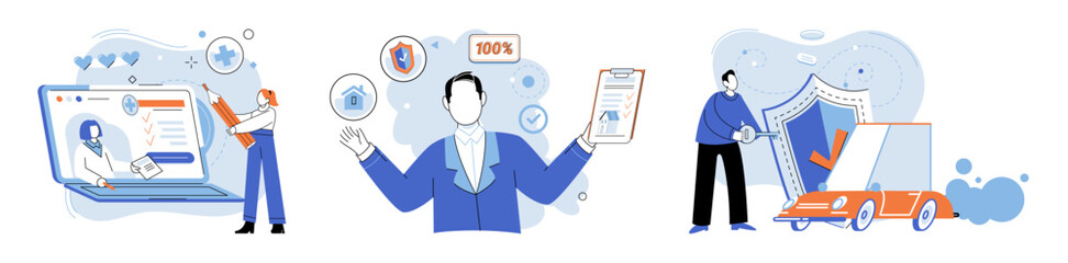 Insurance for car, property, travel, accident, life, medical. Assurance protection is more thcontract its promise of support Insurance concept encompasses various needs and lifestyles Covers home