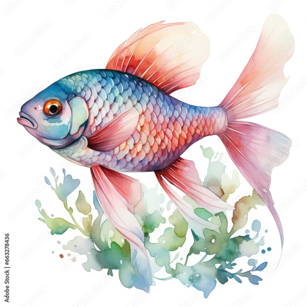 Wall mural Watercolor Tetra Illustration, Generative Ai