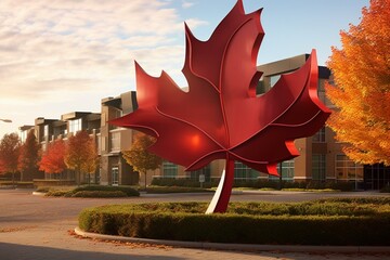 Markham: Canadian city in Ontario province with a photo of the Canadian maple leaf. Generative AI
