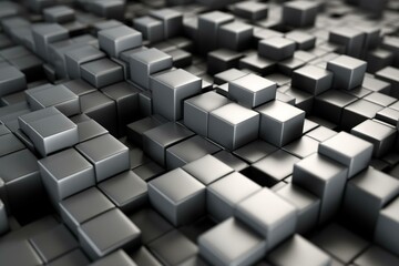 Contemporary grey blocks forming a translucent tech wallpaper. 3D render. Generative AI