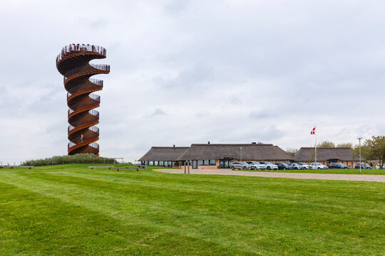 Marsk tower lookout by BIG Bjarke Ingels Group architects and Marsk center at Sk&aelig;rbek, Denmark