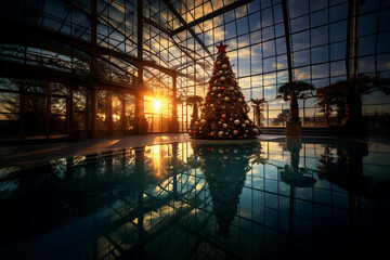 christmas tree in the pool