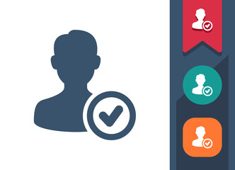Man Icon. User, Avatar, Button, Checkmark, Check Mark, Tick