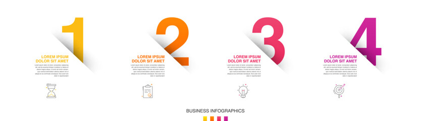 Modern vector flat illustration. Line infographic numbers template with four elements, icons. Timeline designed for business, presentations, web design, interface, diagrams with 4 steps