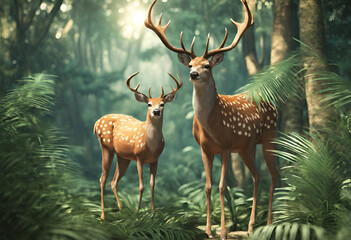 deer - Beautiful 3D illustration of deer in tropical forest