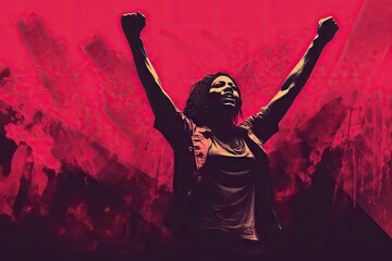 Fist of a young african american woman. Demonstration, revolution, protest raised arm fist. Black lives matter. Stop abuse, discrimination, violence concept. Black women's history month - obrazy, fototapety, plakaty
