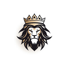 minimalistic logo with a lion king tattoo head in crown on a white background