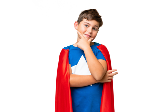 Super Hero caucasian kid over isolated chroma key background smiling