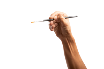 Black male hand holding a paint brush no background cutout