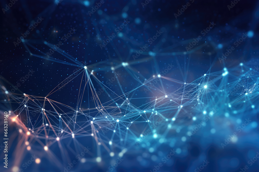 Poster abstract illustration of glowing network connection in space like environment