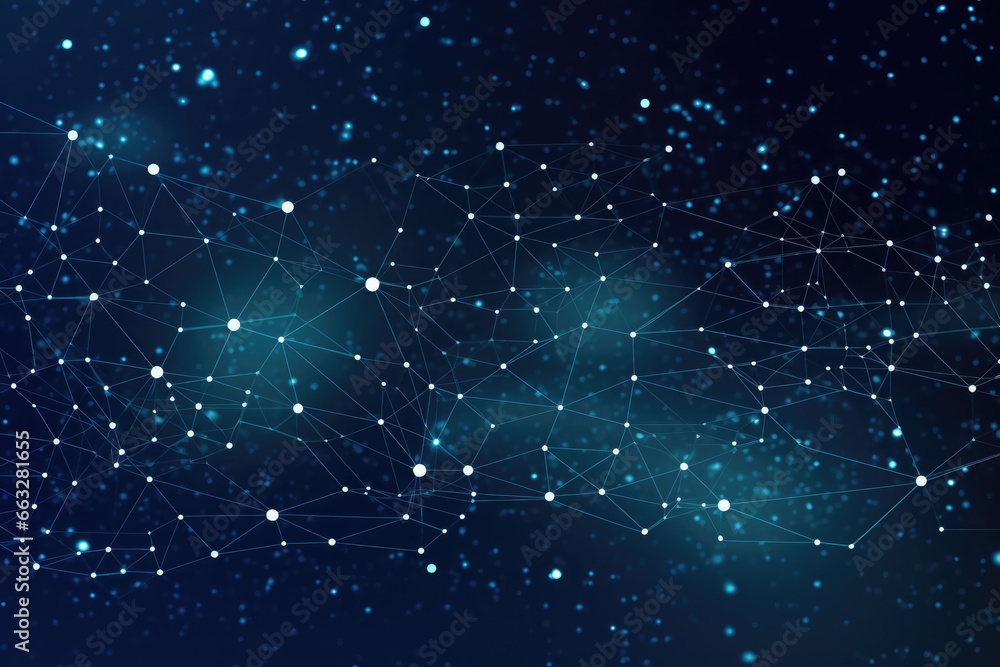 Poster abstract illustration of glowing network connection in space like environment