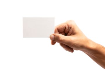 Black male hand holding a blank business card isolated no background cutout