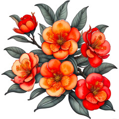 illustration PLUM BLOSSOM blooming orange, watercolor style