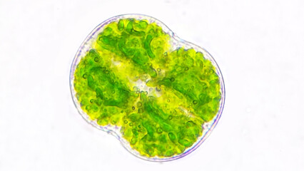 Freshwater microalgae, Cosmarium connatum, Live cell. Stacked photo