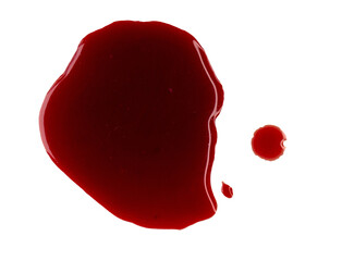 Real human blood isolated on white. Red bloody abstract stains and smear, clipping path, PNG