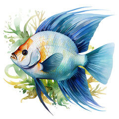 Watercolor Angelfish Illustration, Generative Ai - obrazy, fototapety, plakaty