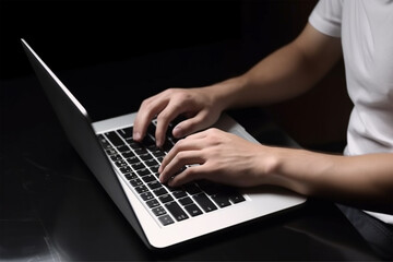 Working typing on laptop macbook pro remote job mockup stock - obrazy, fototapety, plakaty