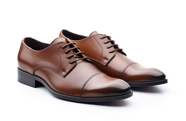 Nice quality brown leather men's shoes on a white background