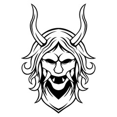 Shinigami Logo. Black And White Ronin Oni Demon Vector Mascot template