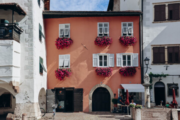 Fototapeta na wymiar Neumarkt, Italy - August 17, 2023 : Neumarkt city center, a village in South Tyrol in northern Italy