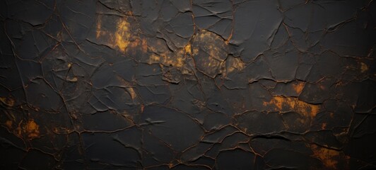 Dark black aged weathered cracked grunge rusty painted concrete stone wall with - Abstract cracks...