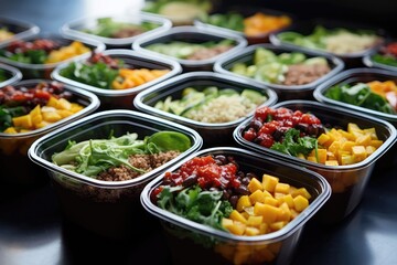 Lunch Boxes Filled With Readytogo Meals. Сoncept Healthy Meal Prep, Convenient Lunch Options, Portable Lunch Solutions - obrazy, fototapety, plakaty